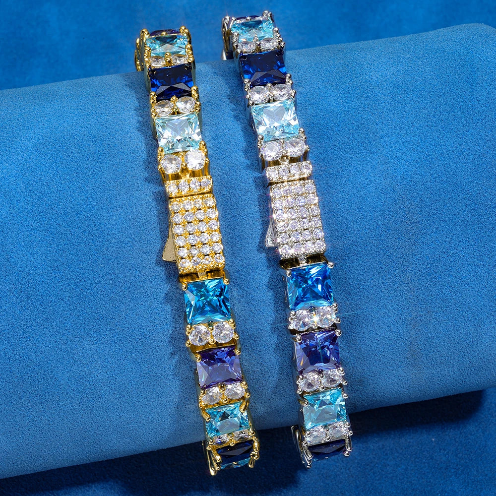 MIMOTTA ZENITH bracelets in gold and silver tone with blue square stones