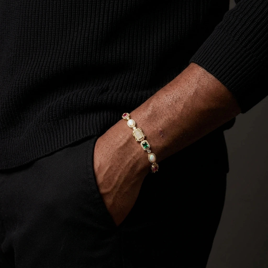 MIMOTTA CIPHER tennis bracelet worn by a model
