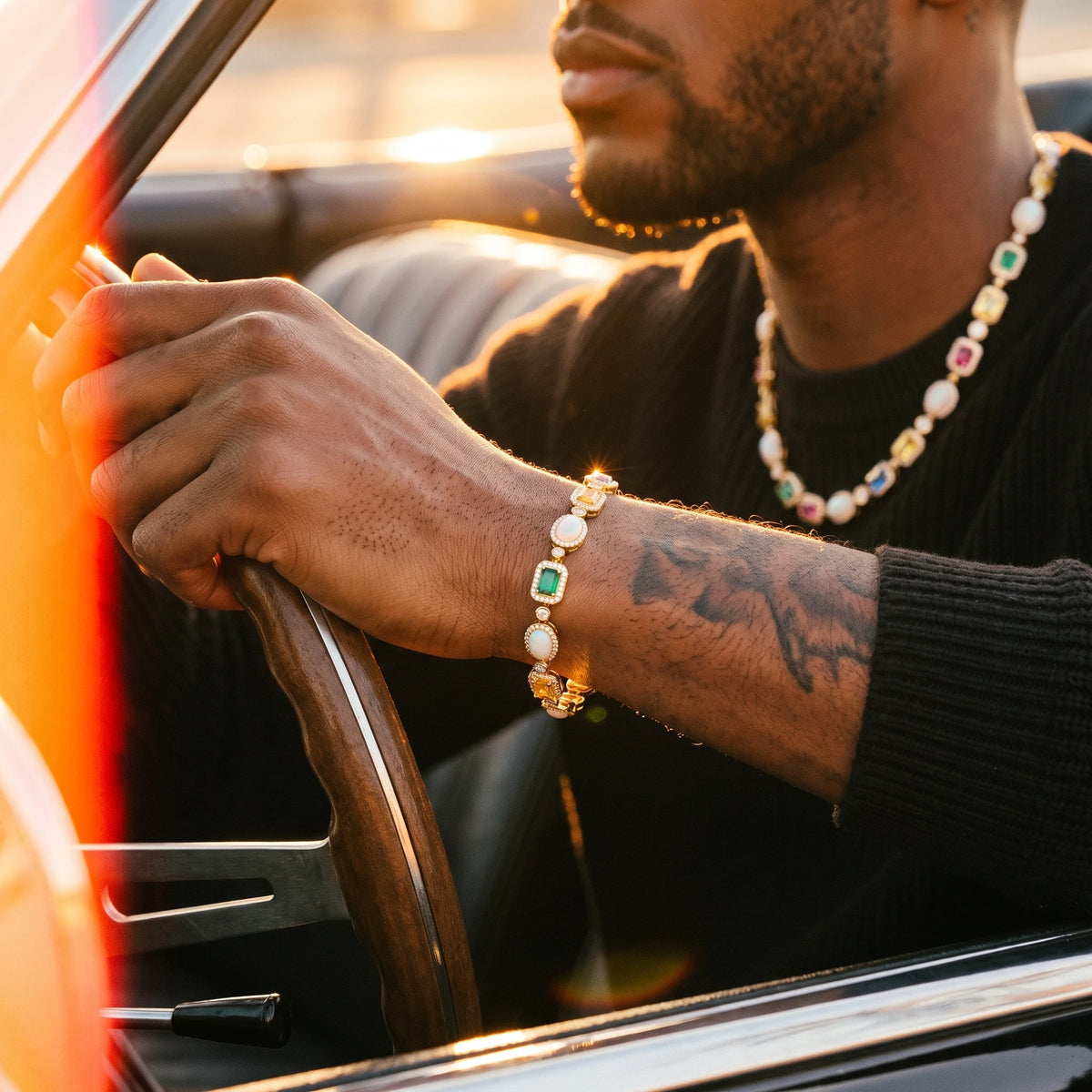MIMOTTA CIPHER tennis bracelet in golden-hour light, scene 6