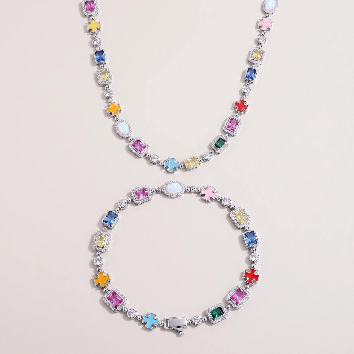 MIMOTTA CREED gemstone bracelet in silver tone with matching necklace