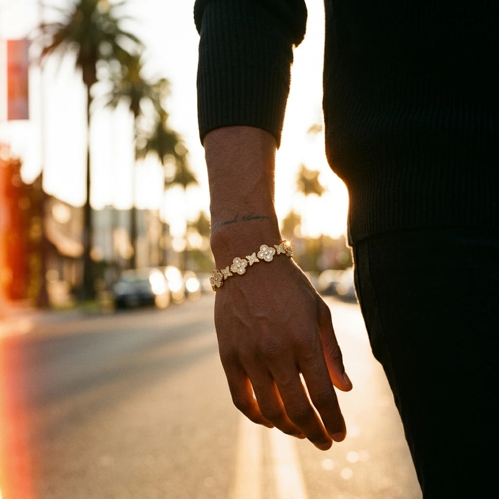 MIMOTTA DYNASTY tennis bracelet in golden-hour light, scene 3