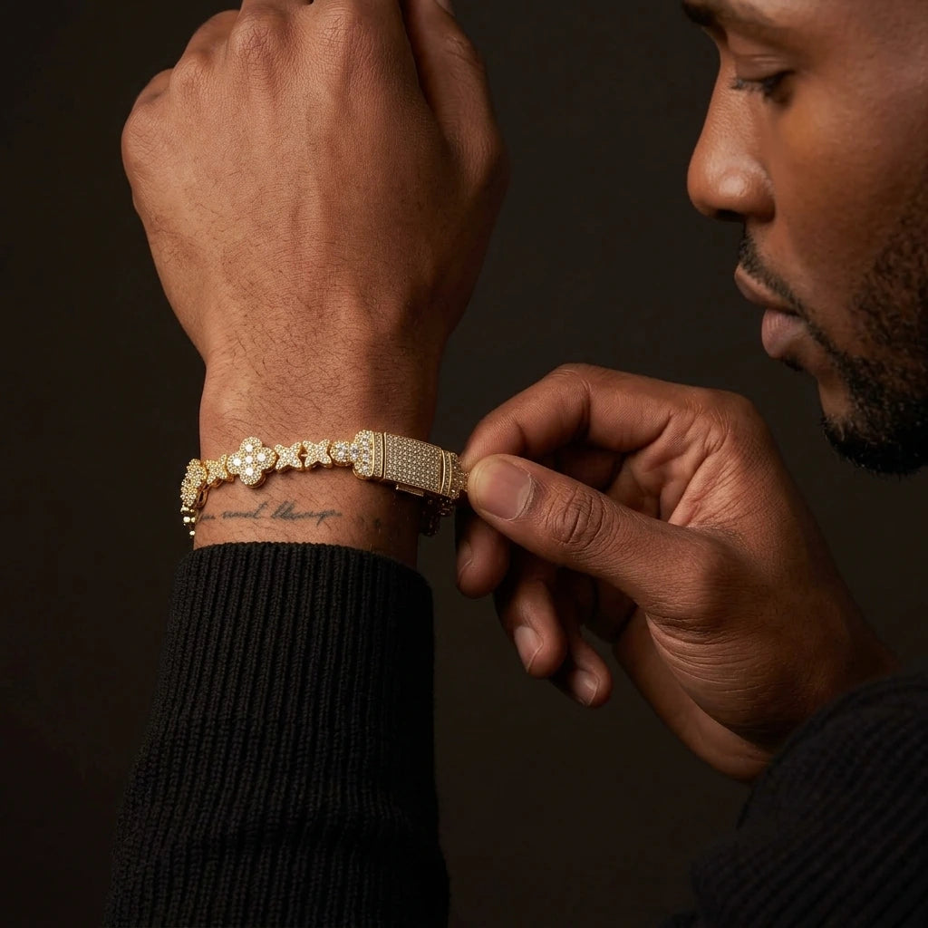MIMOTTA DYNASTY tennis bracelet worn on the wrist, side view