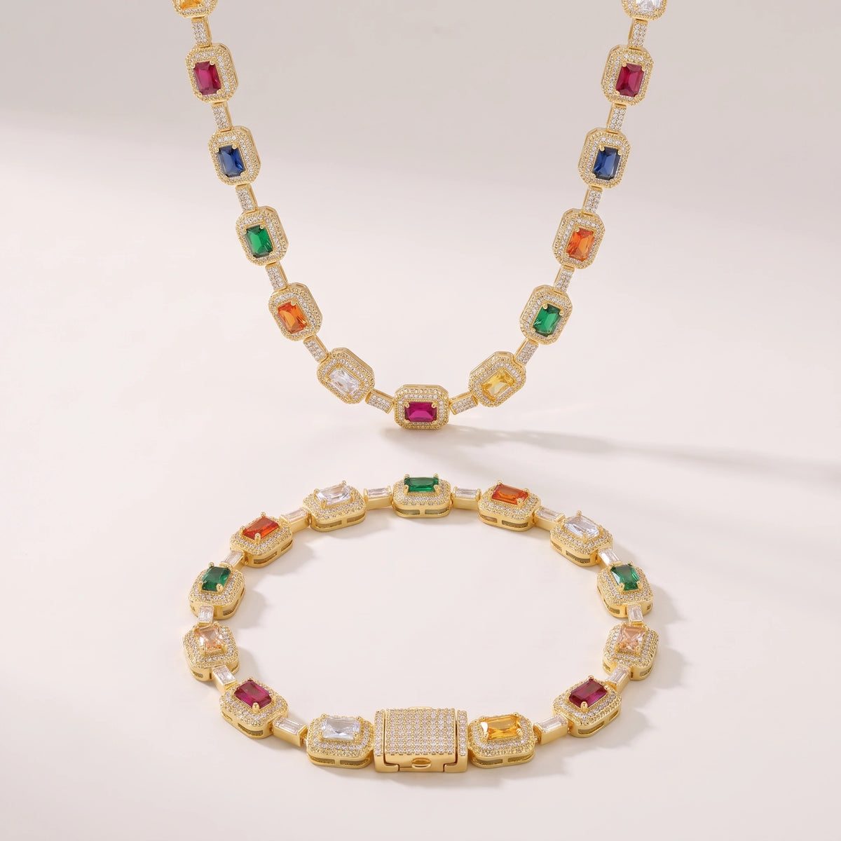 MIMOTTA EMPIRE Cuban bracelet in gold tone with matching necklace