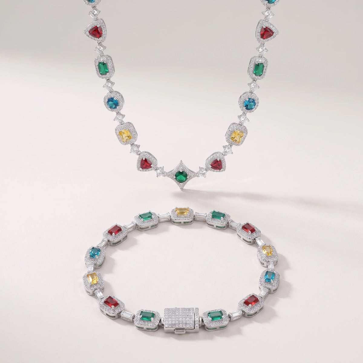 MIMOTTA PARADOX gemstone bracelet in silver tone with matching necklace