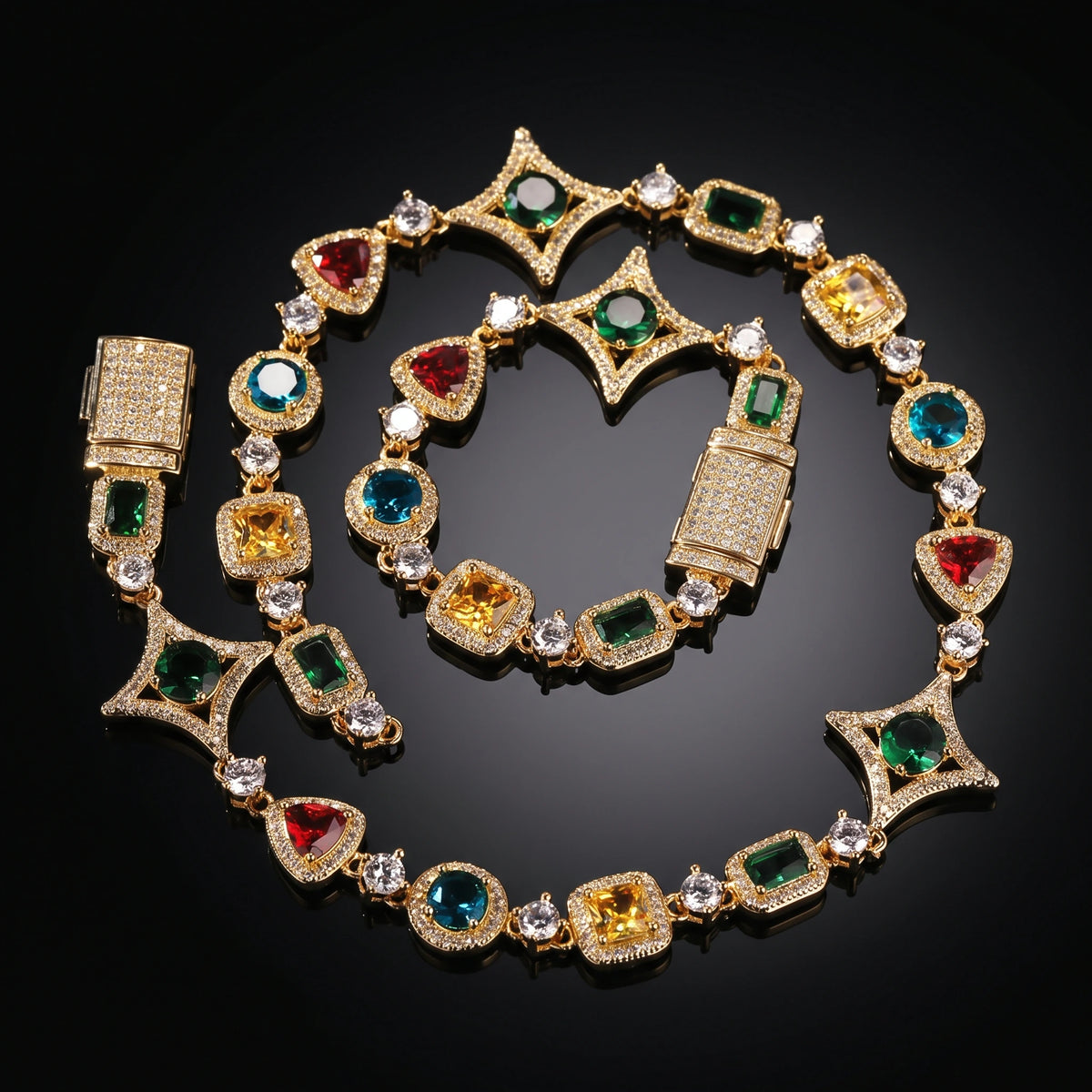 MIMOTTA PARADOX bracelet and necklace set on a black mirror
