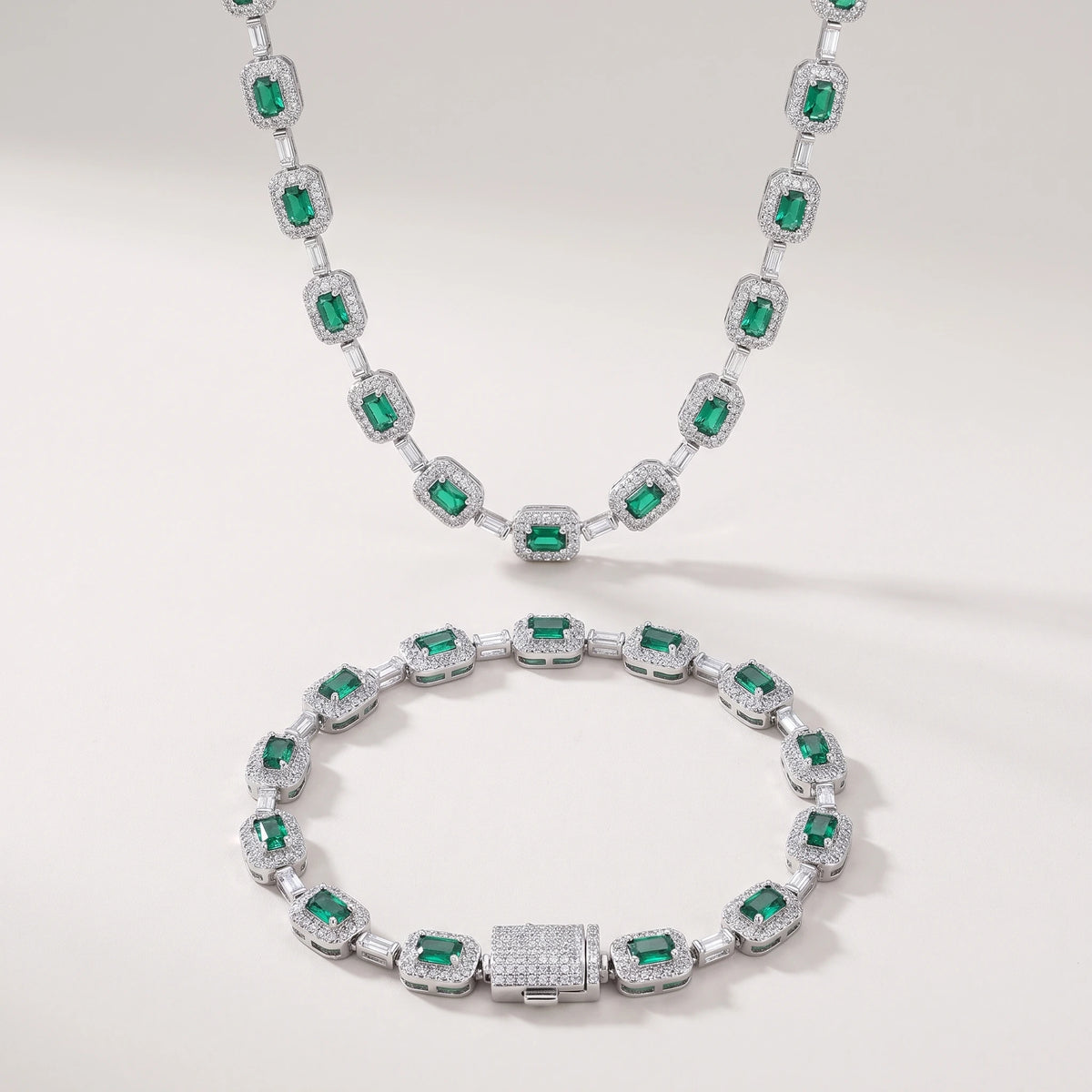 MIMOTTA VAULT tennis bracelet in silver tone with matching necklace