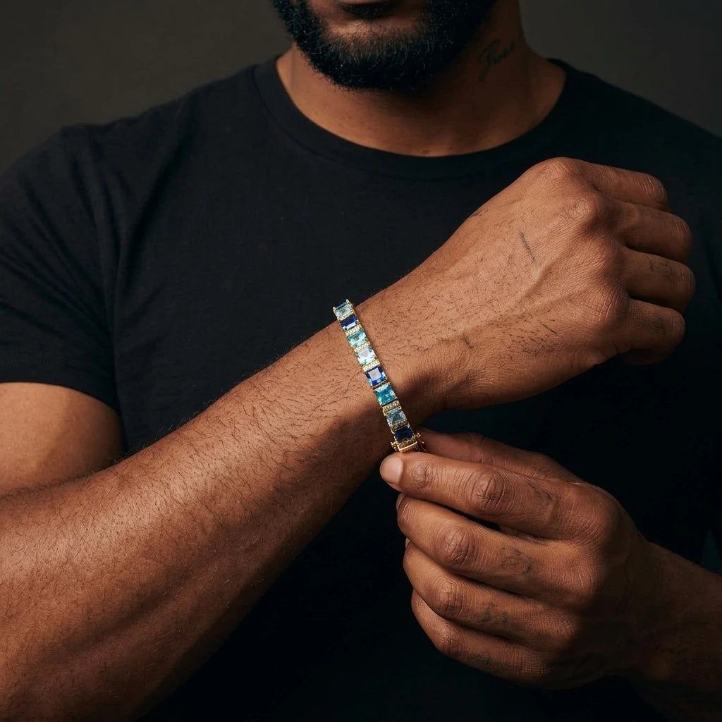 MIMOTTA ZENITH tennis bracelet worn on the wrist, side view