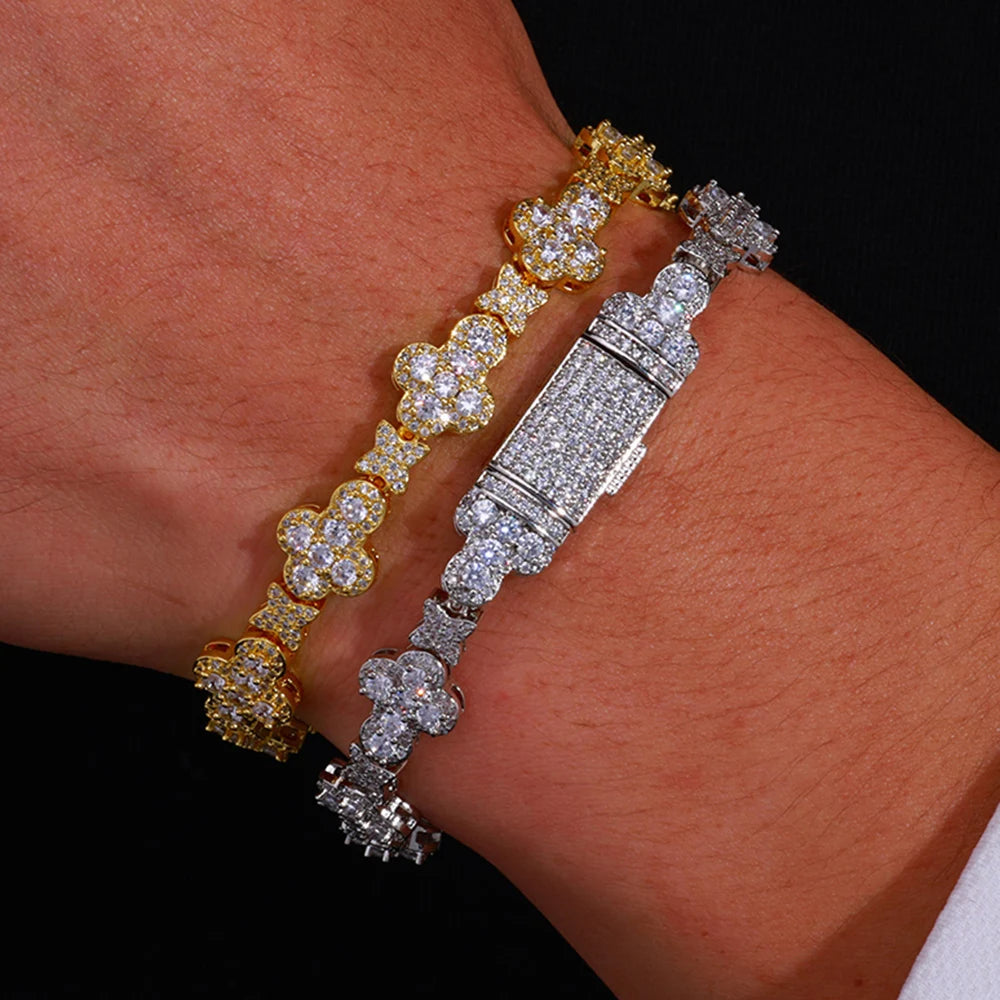 MIMOTTA DYNASTY tennis bracelets in gold and silver tone worn on the wrist