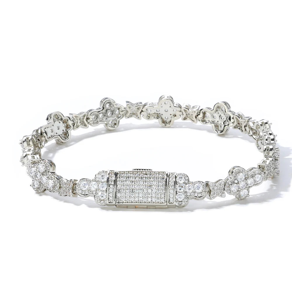 MIMOTTA DYNASTY tennis bracelet in silver tone on white background