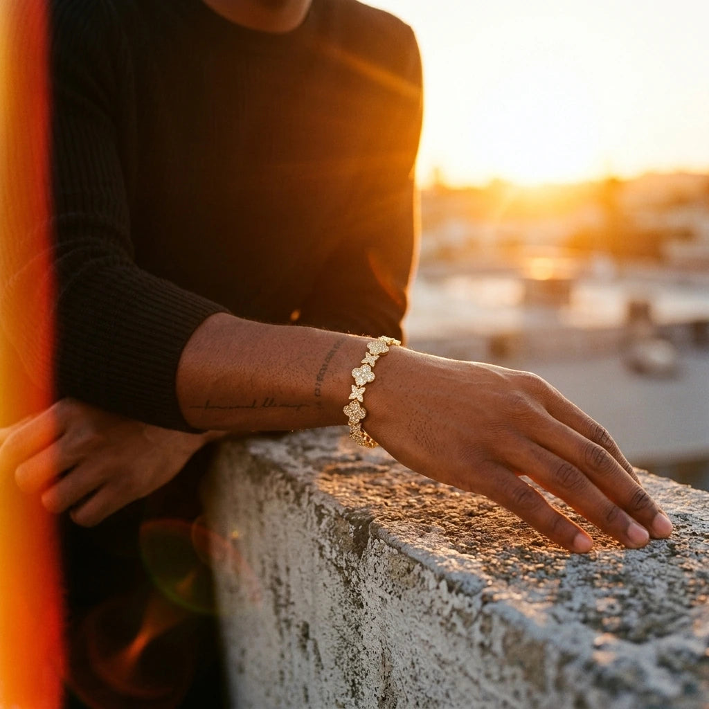 MIMOTTA DYNASTY tennis bracelet in golden-hour light, scene 2