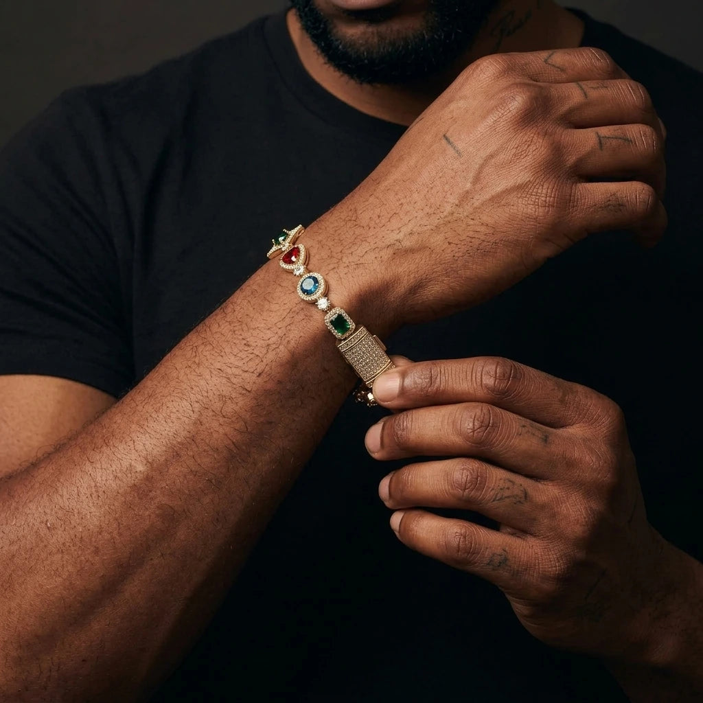 MIMOTTA PARADOX gemstone bracelet worn on the wrist, side view