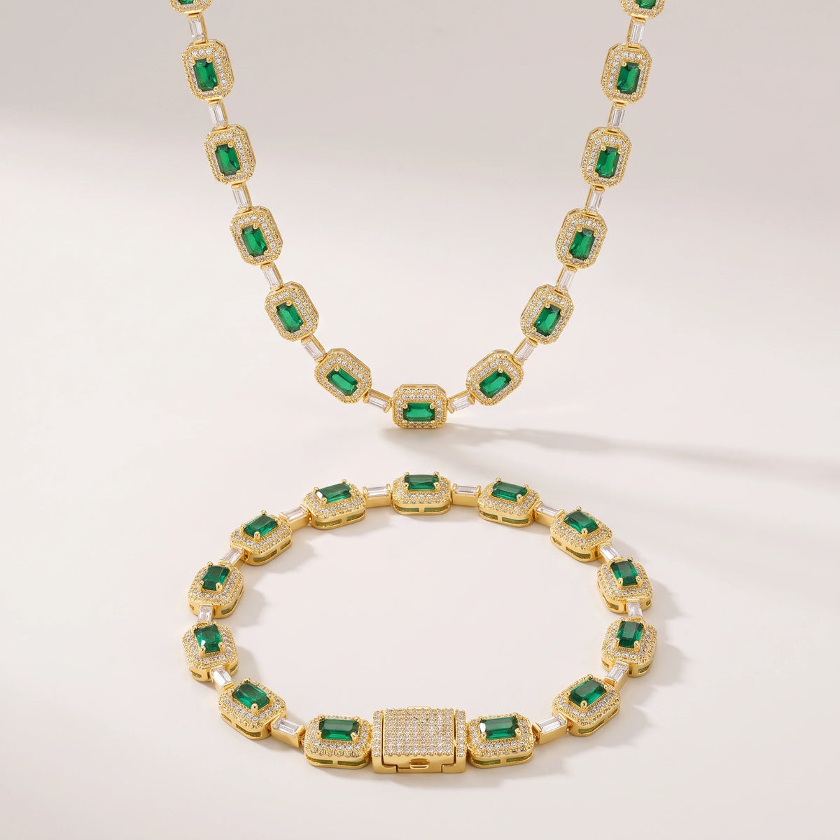 MIMOTTA VAULT tennis bracelet in gold tone with matching necklace