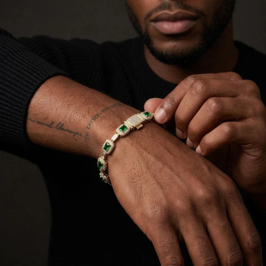MIMOTTA VAULT tennis bracelet worn on the wrist, side view