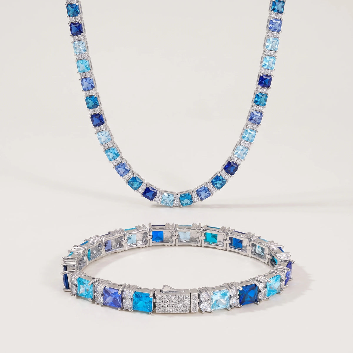 MIMOTTA ZENITH tennis bracelet in silver tone with matching necklace